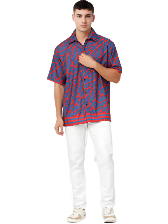 Regular Royal Blue & Red Short Sleeves Shirt