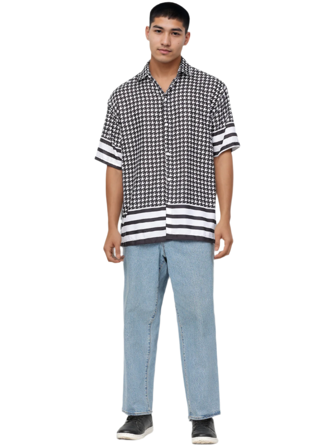 Black & White Print Half Sleeve Relaxed Shirt