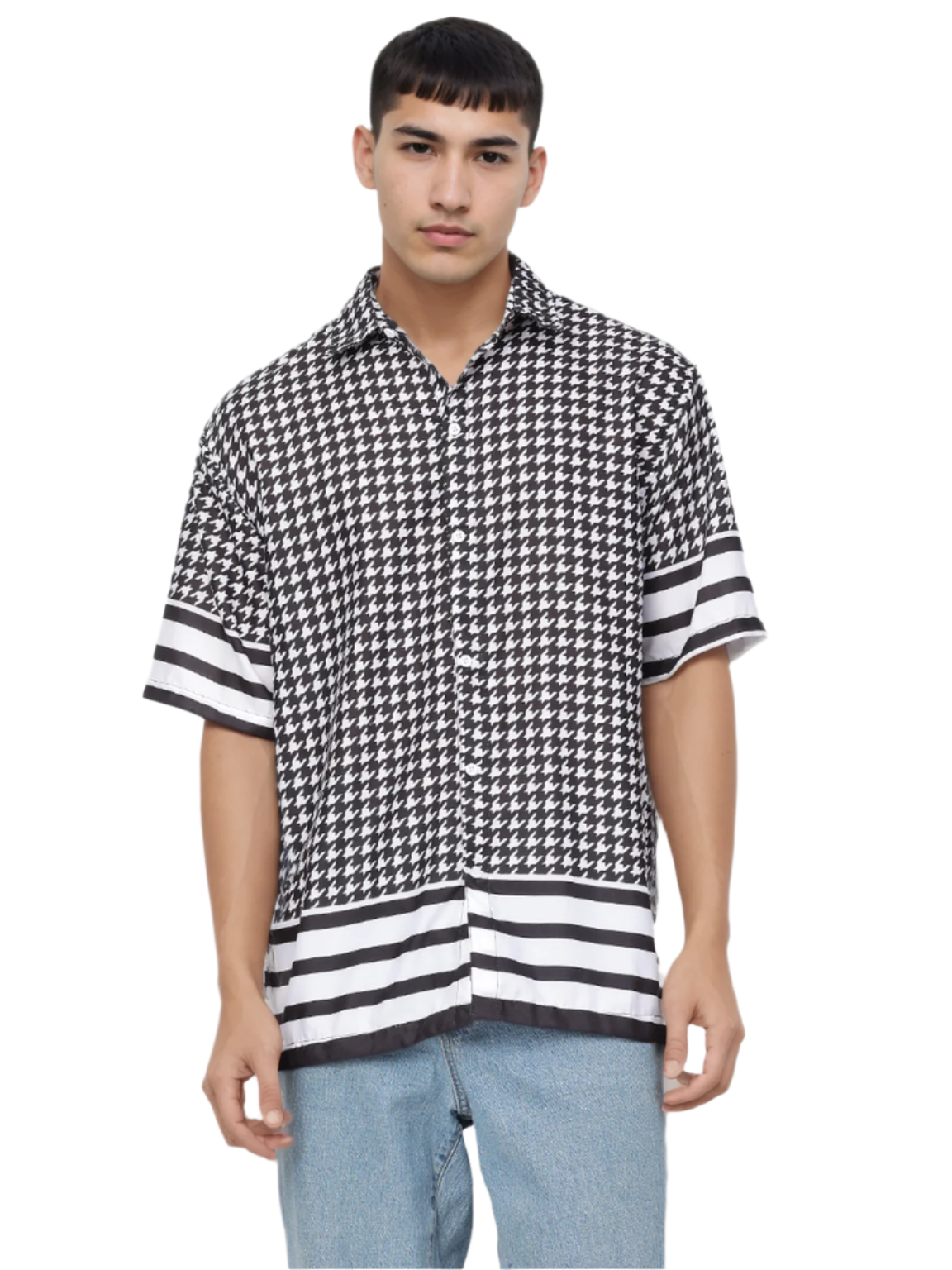 Black & White Print Half Sleeve Relaxed Shirt