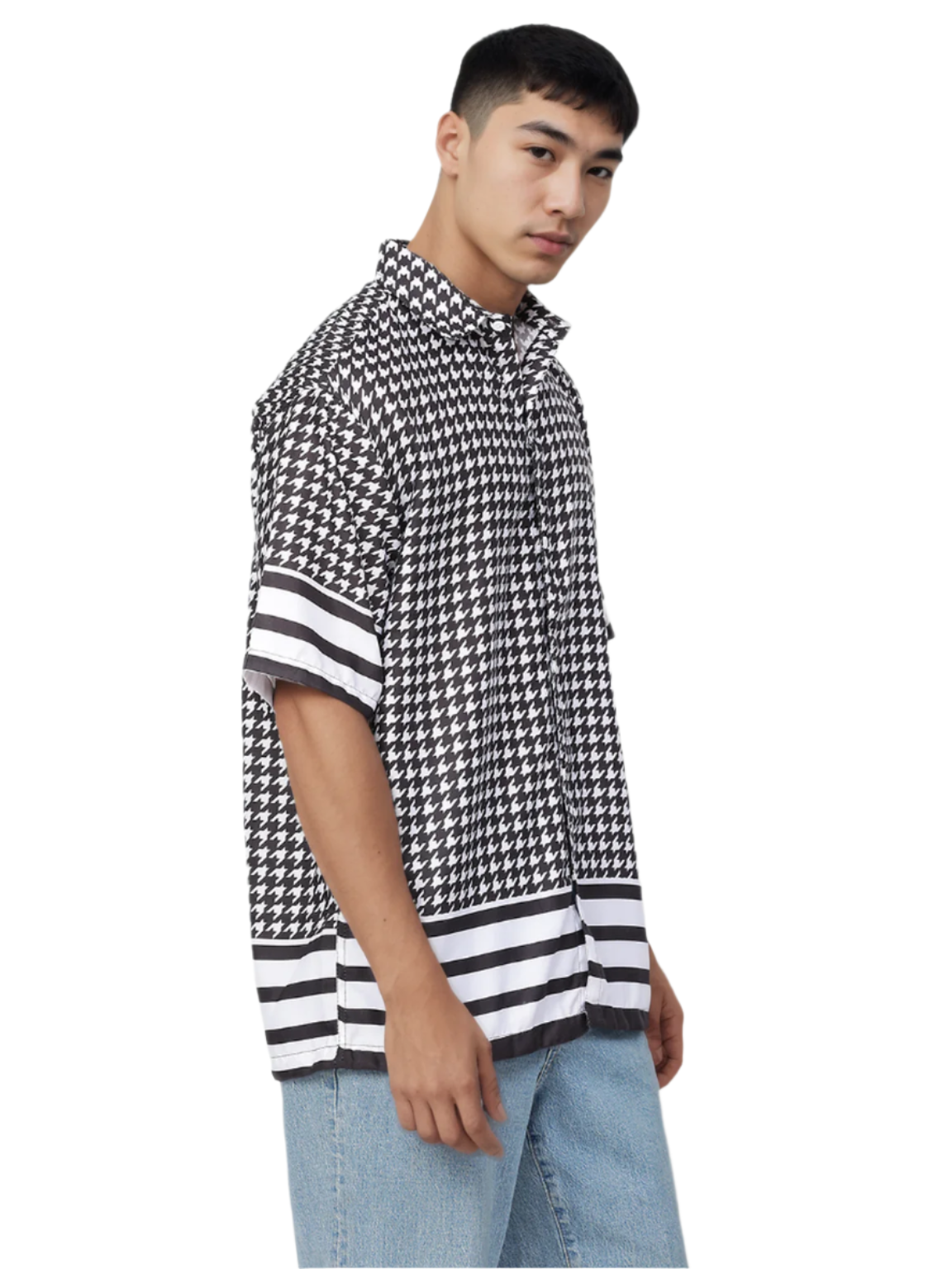 Black & White Print Half Sleeve Relaxed Shirt