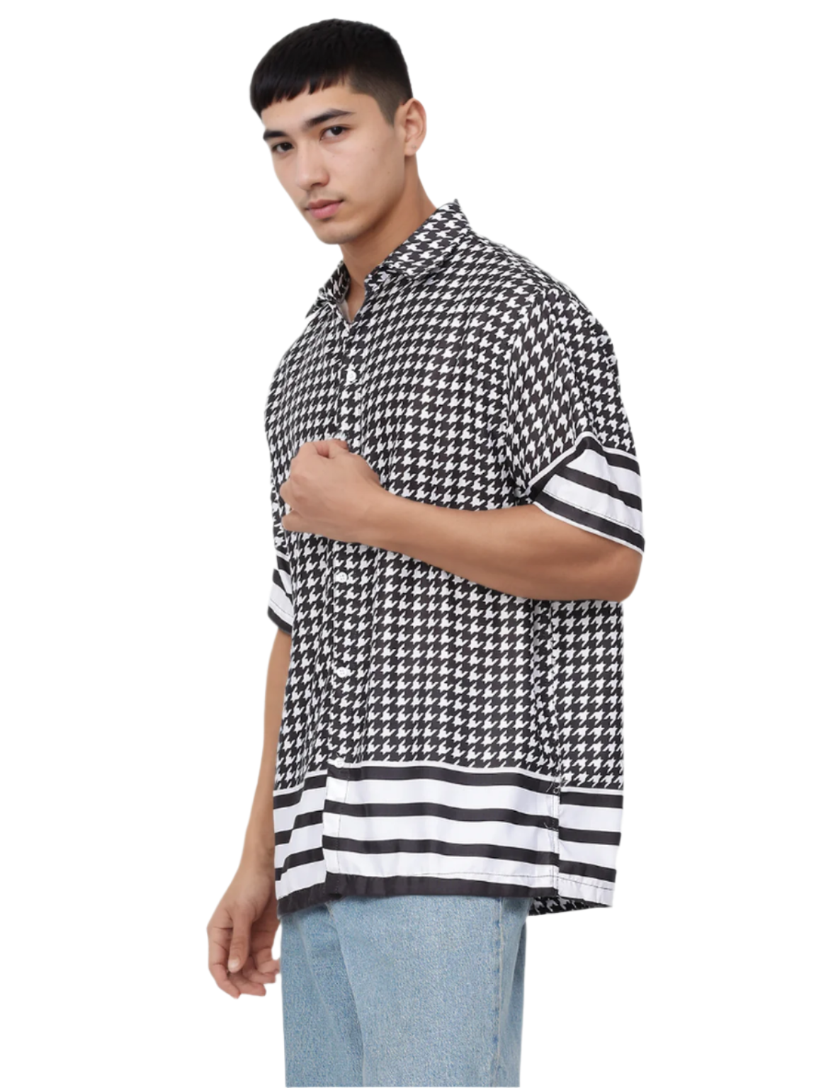 Black & White Print Half Sleeve Relaxed Shirt