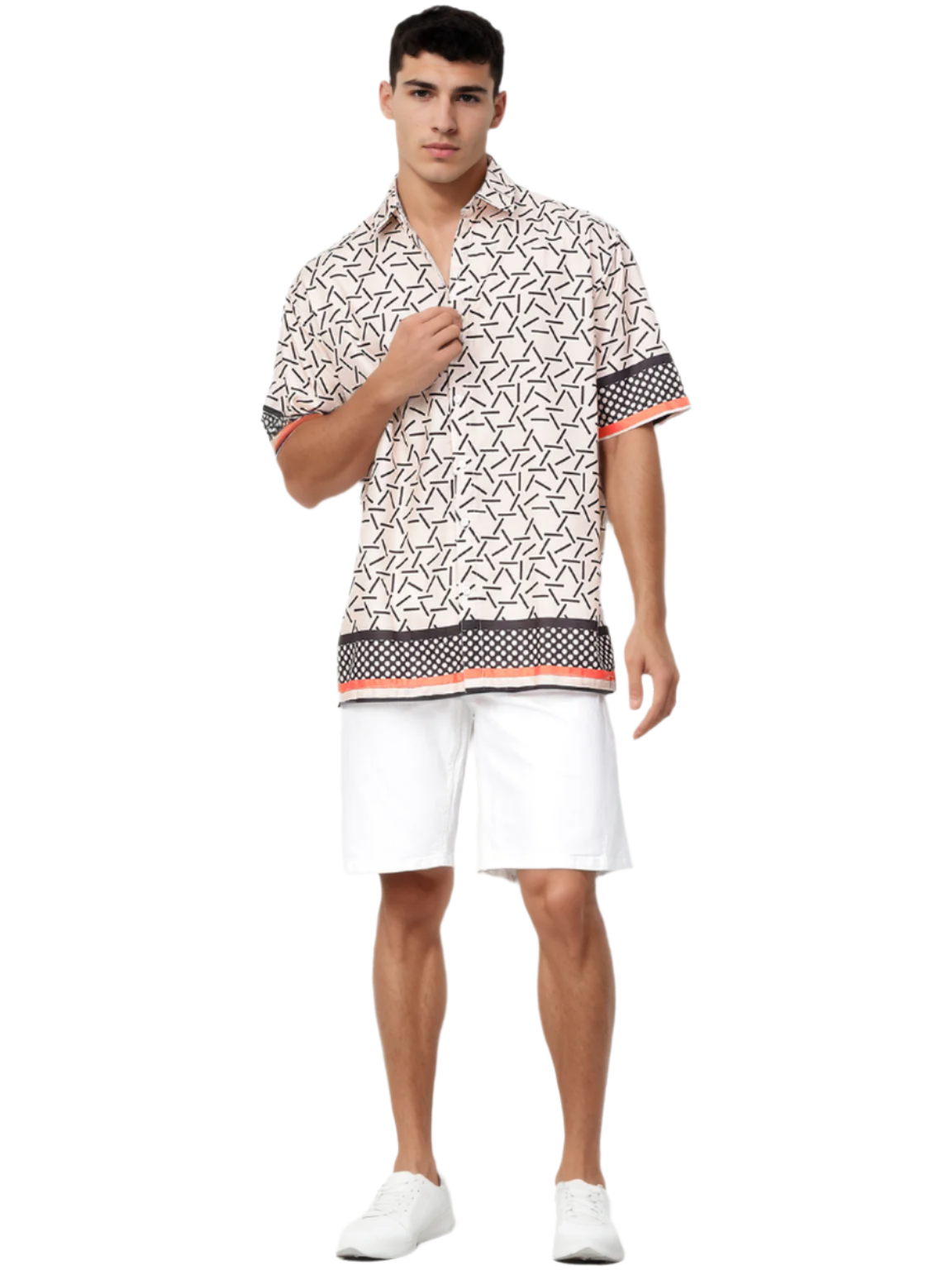 Geometric Print Pink Shirt For Mens