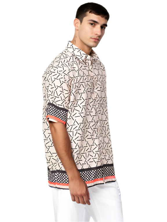 Geometric Print Pink Shirt For Mens