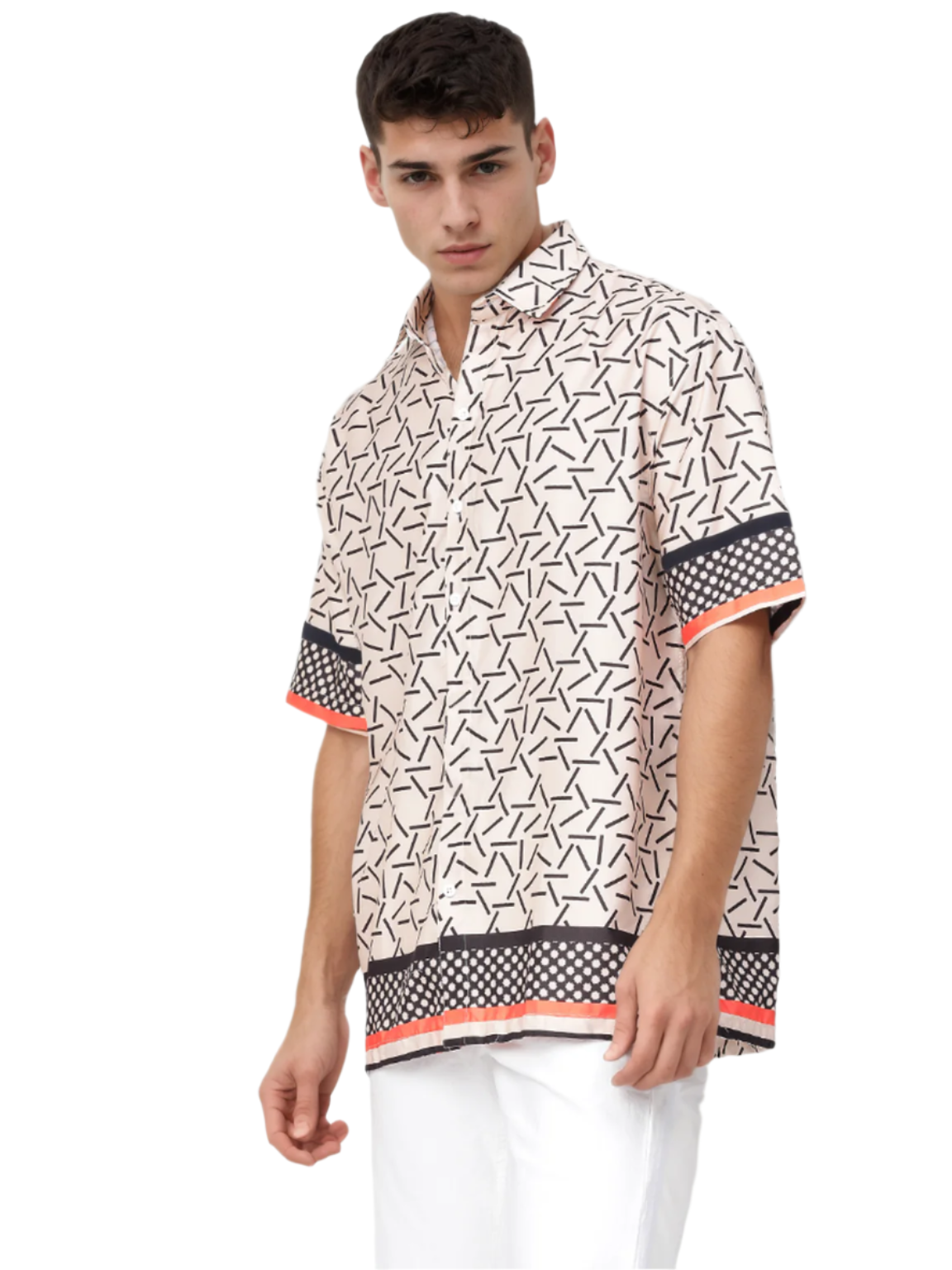 Geometric Print Pink Shirt For Mens