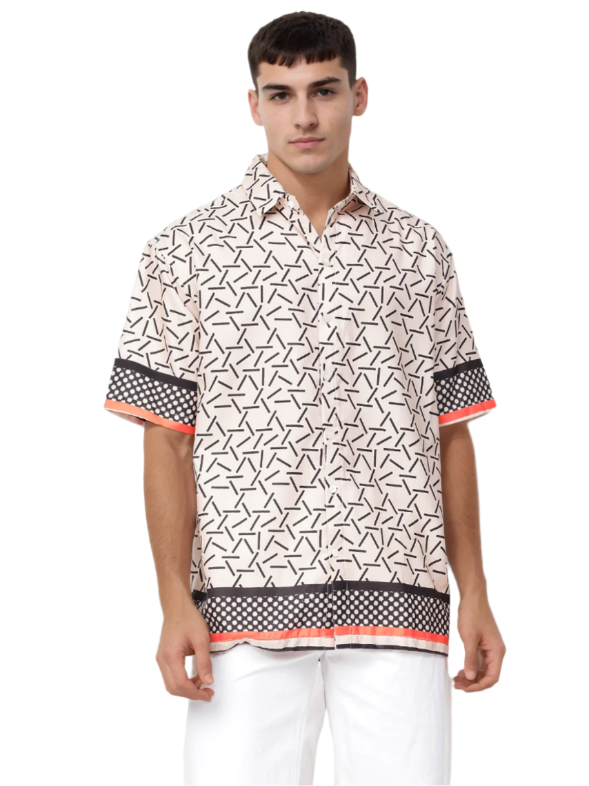 Geometric Print Pink Shirt For Mens