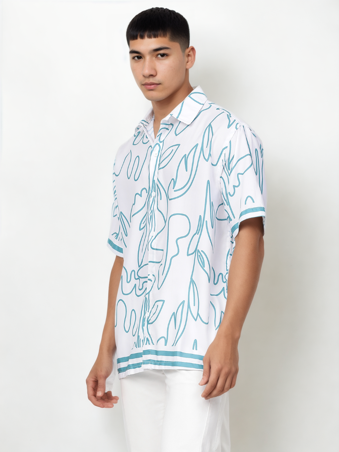 Lineal Print Half Sleeve Relaxed Shirt
