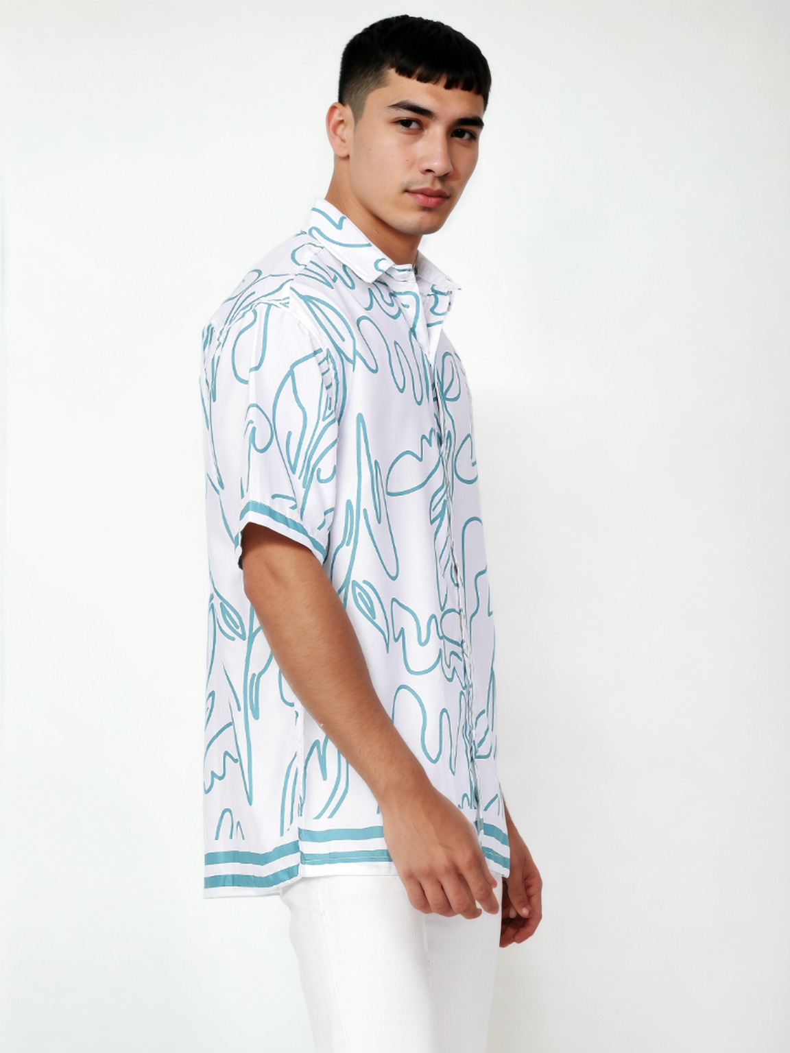 Lineal Print Half Sleeve Relaxed Shirt