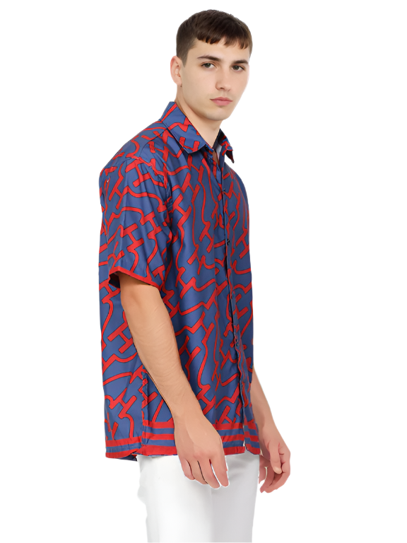 Regular Royal Blue & Red Short Sleeves Shirt