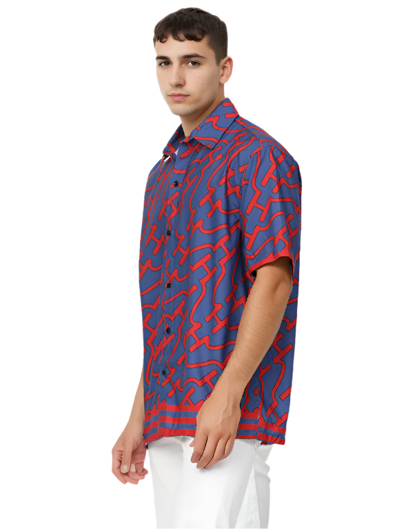 Regular Royal Blue & Red Short Sleeves Shirt