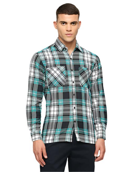 Green & Blue Twill Overshirt Jacket