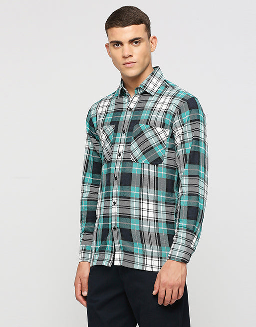 Green & Blue Twill Overshirt Jacket