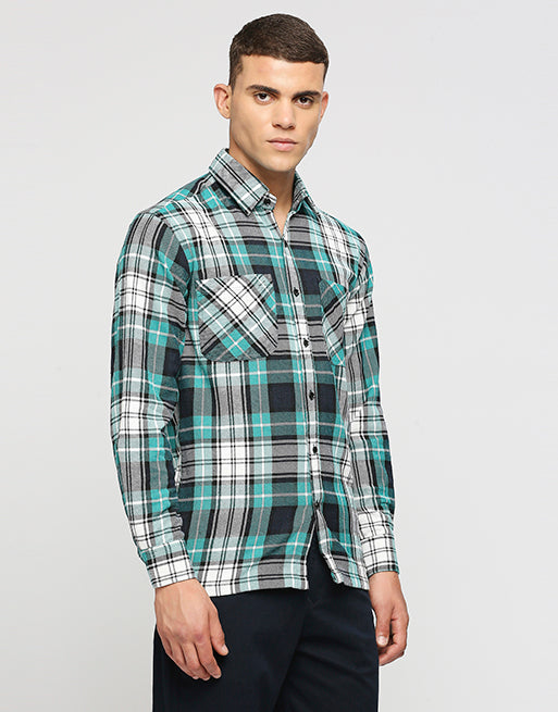 Green & Blue Twill Overshirt Jacket