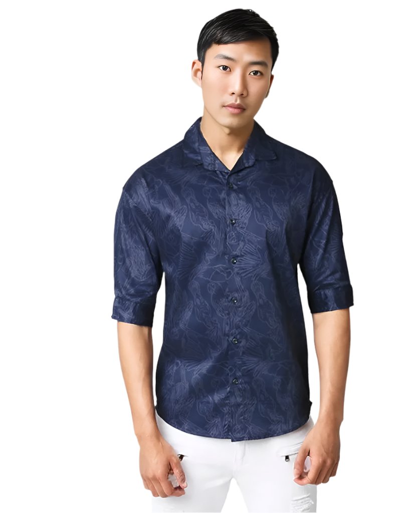 Blue Print Half Sleeve Relaxed Shirt