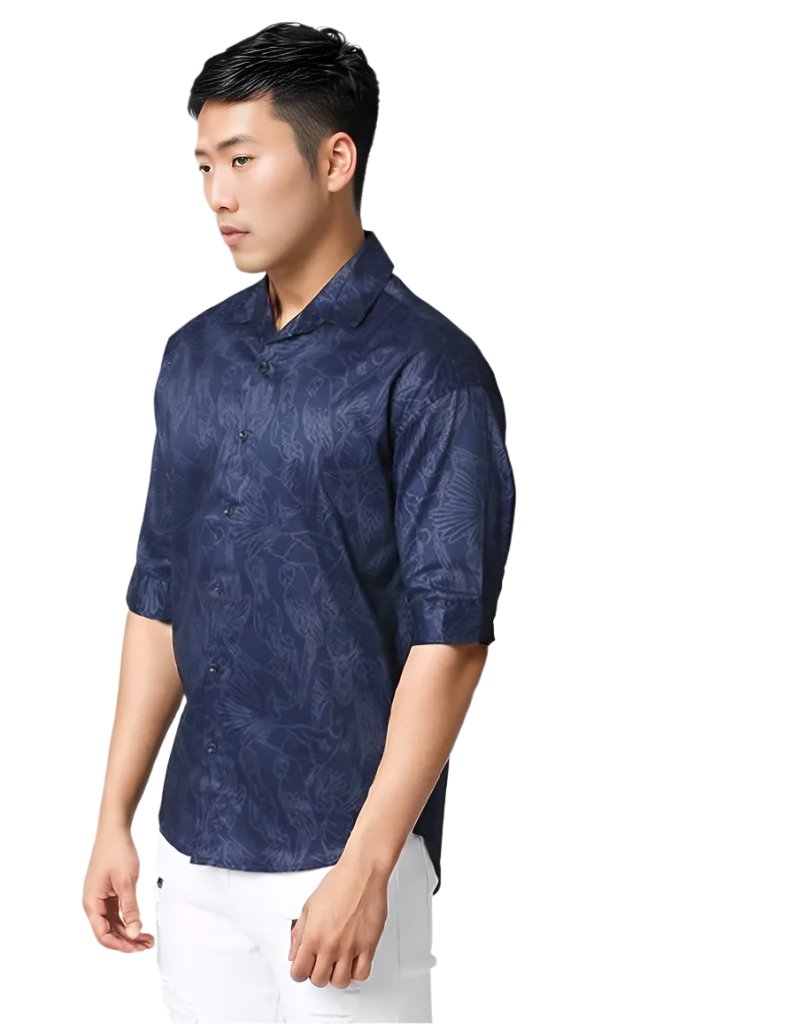 Blue Print Half Sleeve Relaxed Shirt