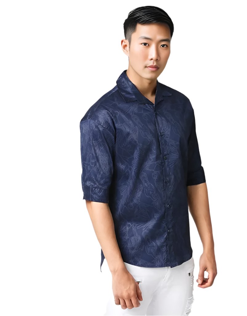Blue Print Half Sleeve Relaxed Shirt