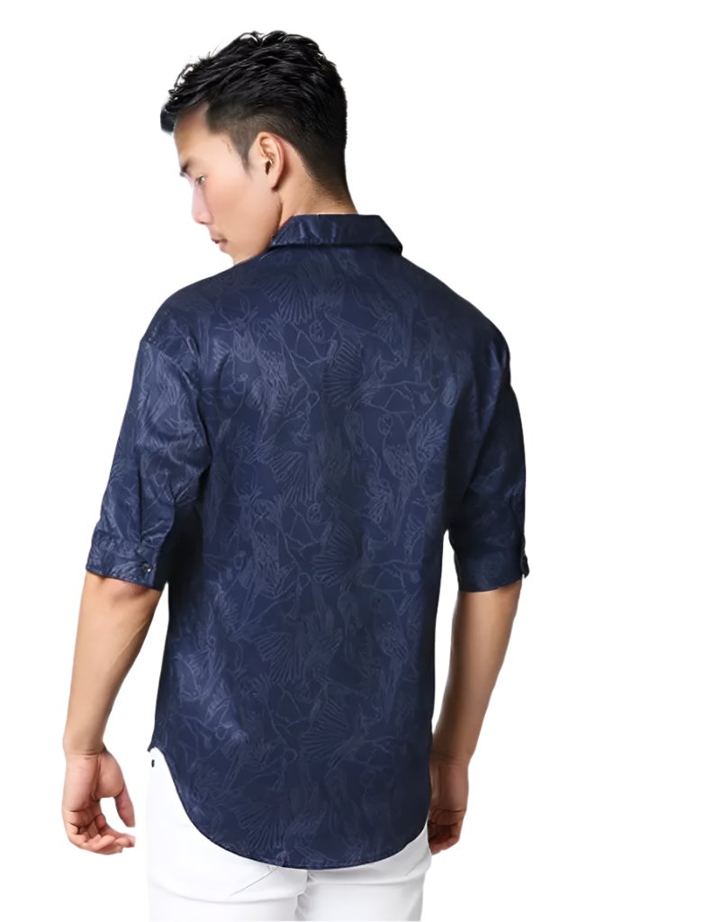Blue Print Half Sleeve Relaxed Shirt