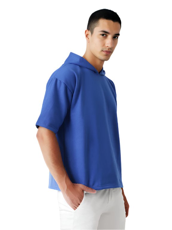 Royal Blue Half Sleeve Relaxed Fit Hoodie