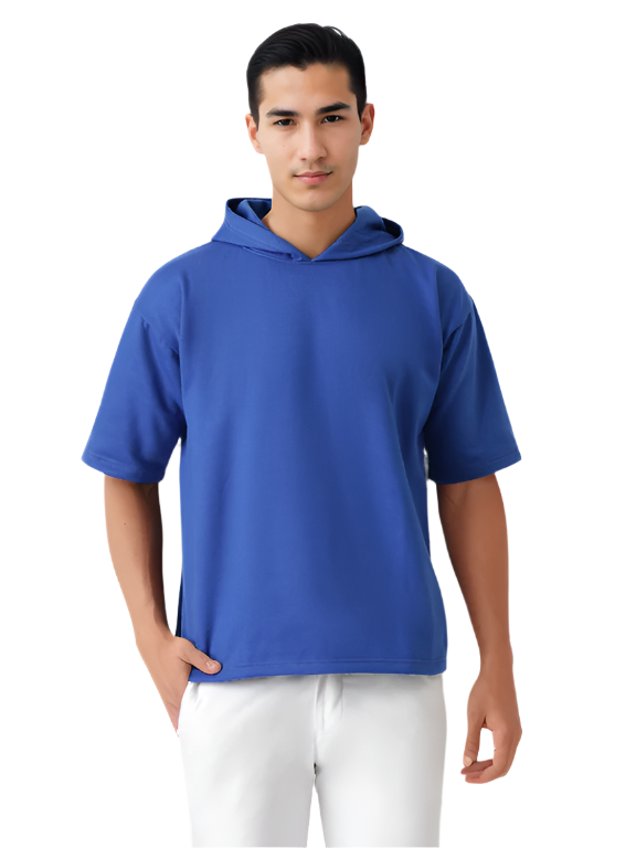 Royal Blue Half Sleeve Relaxed Fit Hoodie