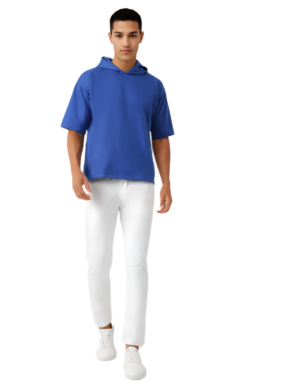 Royal Blue Half Sleeve Relaxed Fit Hoodie